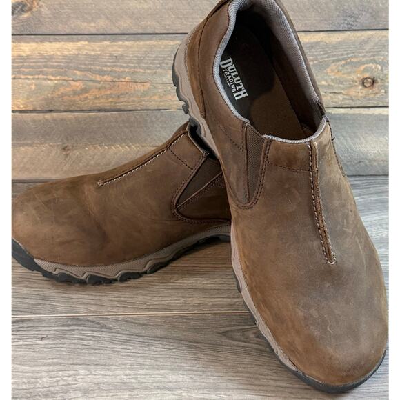 Duluth Wild Boar Leather Smooth Toe Shoe Size 14 Moccasin Slip On Brown Comfort - Picture 2 of 13